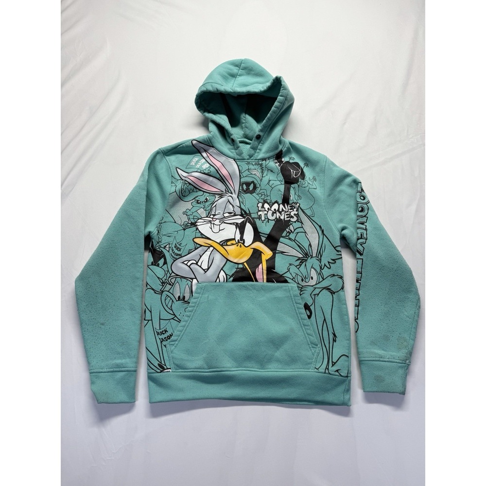 LOONEY TUNES Bugs Bunny hoodie teal graphic pullover Sweatshirt Youth XL /W XS-S